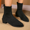 Stylish and Comfortable Women's Breathable Knit Chunky Heel Boots - Fashionable Slip-On Dress Boots for Ultimate Comfort