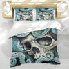 Unique and Mysterious: 3-Piece Octopus Skull Print Polyester Duvet Cover Set for an Eye-catching Bedroom Décor - Includes 1 Duvet Cover and 2 Pillowcases (No Core)