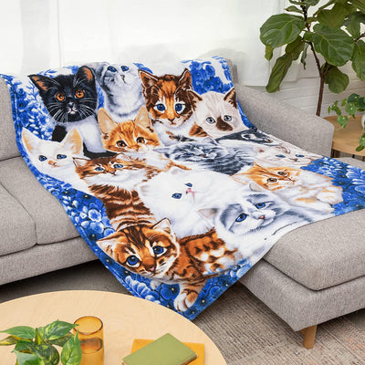 Dawhud Direct Collage Kitten Fleece Blanket: Cozy Cat-Themed Throw for Girls, Women, Men, and Kids