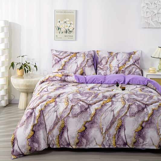 Our Quicksand Marble Print Duvet Cover Set is the perfect way to elevate your bedroom décor. Crafted from soft and breathable materials, it includes 1 duvet cover and 2 pillowcases. Enjoy a comfortable night's sleep with this luxurious and stylish purple bedding set.