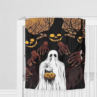 Spooky Specter's Snuggle: Halloween Horror Ghost Print Blanket - Soft and Cozy Flannel Throw Blanket for Couch, Sofa, Office, Bed, Camping, and Travel - Versatile Multi-Purpose Blanket, Ideal Gift for All Seasons