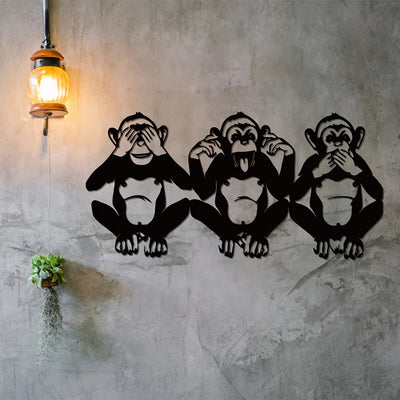 Monkey Trio Metal Wall Art - A Crafted Primate Gift Symbolizing Hear No Evil, See No Evil, Speak No Evil