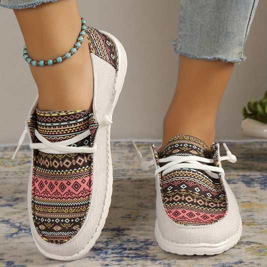 These Trendy Women's Retro Ethnic Canvas Shoes are perfect for any lifestyle. Lightweight and comfortable, they feature an easy-to-use lace-up style for a secure fit. Durable canvas material ensures long-lasting wear. Experience maximum comfort without compromising on style.