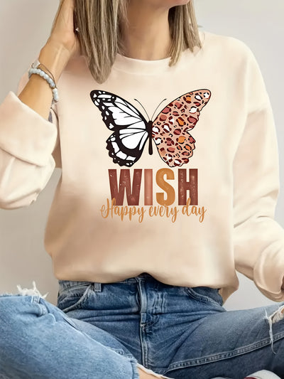 Leopard Butterfly Print Sweatshirt: A Vintage-Inspired Long Sleeve Crew Neck for Women
