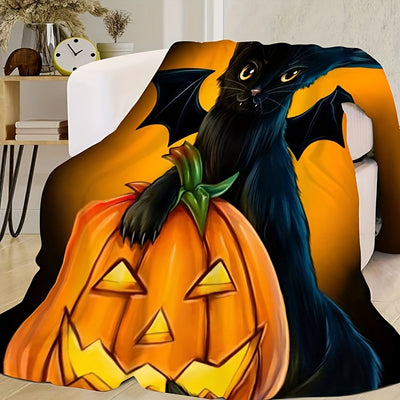 Pumpkin & Black Cat Halloween Blanket: Your Comfy Companion for Spooky Nights