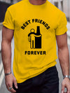 Best Friends Letter Print T-Shirt: Elevate Your Summer Casual Street Style with this Stretch Round Neck Tee Shirt