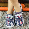 Santa Claus & Geometric Print Canvas Sneakers - Lightweight Christmas Pattern Low Top Walking Shoes for Women