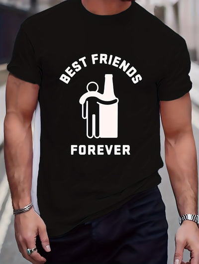 Best Friends Letter Print T-Shirt: Elevate Your Summer Casual Street Style with this Stretch Round Neck Tee Shirt