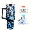 40oz 3D Pattern Large Stainless Steel Water Bottle with Handle and Straw Lid - Perfect for Milk, Tea, and Coffee - Heat Preservation Mug Cup with Handle