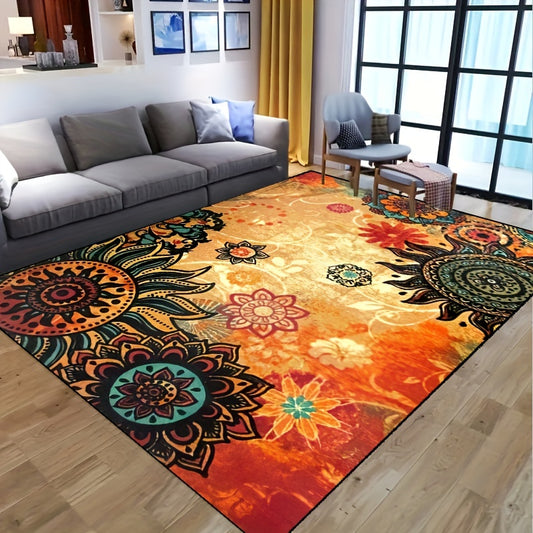 Beautiful Flowers Print Non-Slip Resistant Rug: A Waterproof and Machine Washable Carpet for Stunning Home and Outdoor Decor