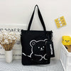 Cute Bear Adventure Crossbody Bag Set: Spacious Canvas Shoulder Bag with Little Pouch for Style and Convenience