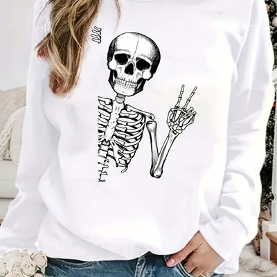 Stylishly Spooky: Halloween Skull Fun Print Sweatshirt - The Perfect Addition to Your Fall Wardrobe!