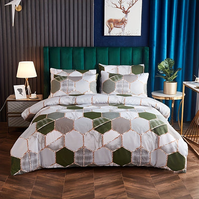 Marbleized Elegance: 3-Piece Block Bedding Set with Duvet Cover and Pillowcases(1*Duvet Cover + 2*Pillowcases, Without Core)