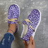 Stylish Purple Leopard Print  Women's Canvas Shoes - Lightweight and Comfortable Lace-Up Walking Shoes