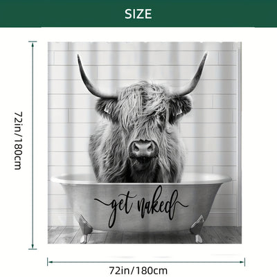 Whimsical Western Farmhouse: Highland Cow Get Naked Shower Curtain Set for a Playful Bathroom Decor