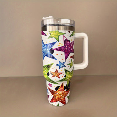 40oz Sunflower Pattern, Stars Pattern Stainless Steel Tumbler with Lid and Straw - Portable and Large Capacity Water Bottle for Outdoor Camping and Travel - Perfect Birthday Gift