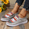 Geometric Design Canvas Shoes for Women - Low Top Lace Up Flat Sneakers for Casual Wear