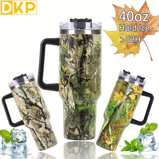 Keep your drinks hot or cold with this 40oz Stainless Steel Water Tumbler. Its double-wall vacuum insulation and airtight seal lid help maintain temperatures up to 12 hours, making it perfect for camping, driving, and hiking. Includes a convenient handle and mug lid.