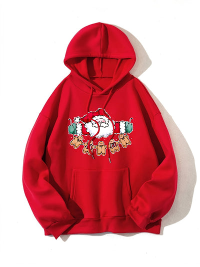 Cozy and Festive: Plus Size Christmas Casual Sweatshirt with Santa Claus and Gingerbread Print