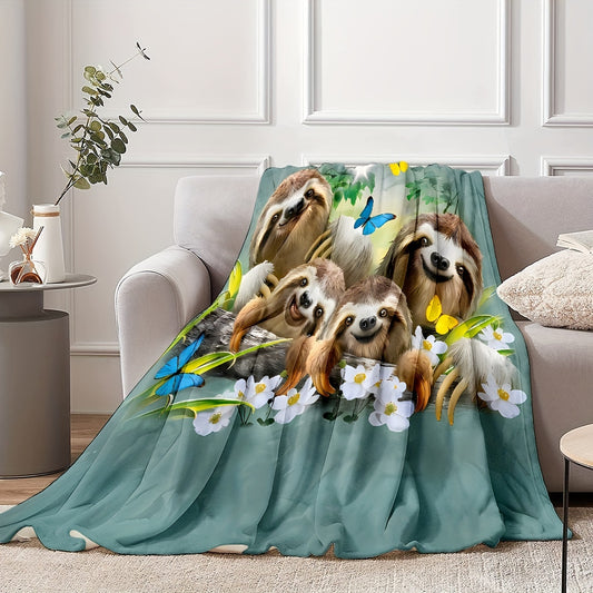 Cozy and Warm Sloth Design Print Flannel Blanket - Perfect for Sofa, Office, Bed, and Travel