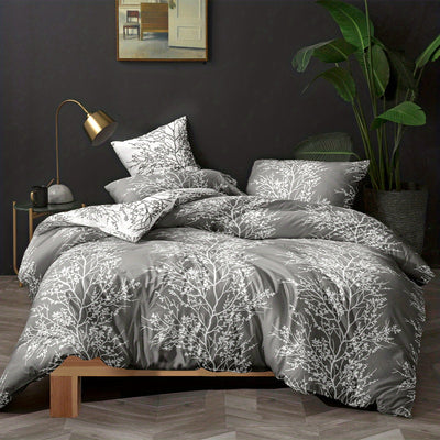 Nature-Inspired Polyester Duvet Cover Set - Sleep Amidst Tranquil Branch and Leaf Patterns, Perfect for Bedroom or Guest Room - Includes 1 Duvet Cover and 2 Pillowcases (Core not Included)