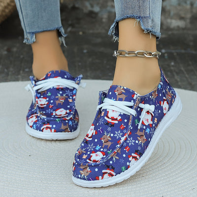 Festive Comfort: Women's Santa Claus Print Canvas Shoes - Christmas Round Toe Slip-On Loafers - Casual Low-Top Flat Sneakers