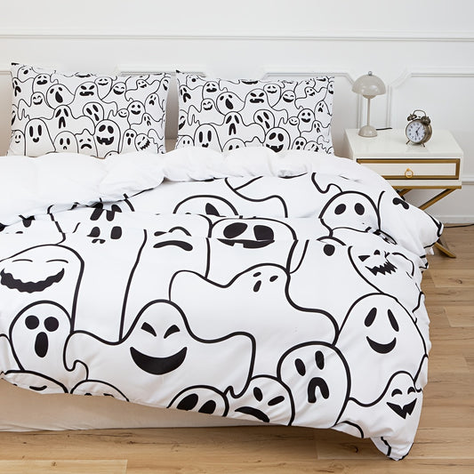 Frightfully Fun Halloween Duvet Cover Set: Spooky Ghost Print Bedding for Kids and Guests