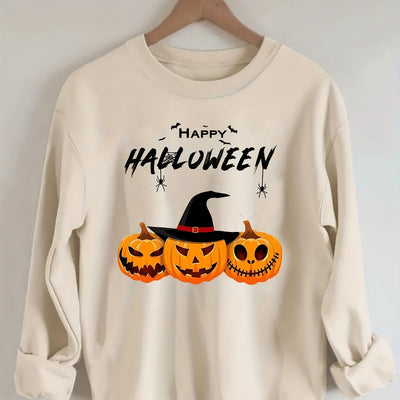 Pumpkin and Letter Print Plus Size Halloween Sweatshirt: A Cozy and Casual Must-Have for Women