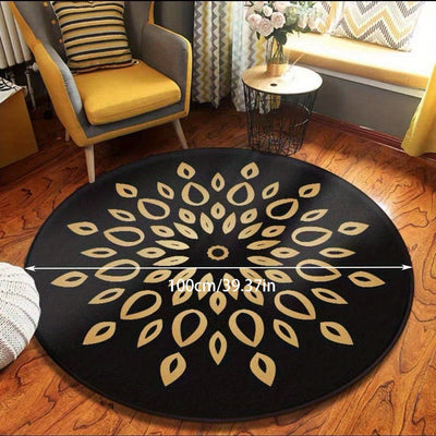 Ethnic Mandala Circular Carpet: Soft and Luxurious Crystal Velvet Floor Mat for Balcony, Coffee Table, and Living Room Décor