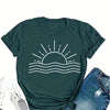 Graphic Print Crew Neck T-Shirt with Sun, Casual Short Sleeve T-Shirt For Spring & Summer, Women's Clothing