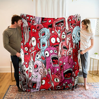 Abstract Painting Style Blanket: A Whimsical Journey with Monster Bugs and Cartoon Creative Patterns