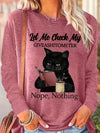 Feline Frenzy: Women's Funny Cat Graphic Print Long Sleeve T-Shirt - A Casual Crew Neck Delight!