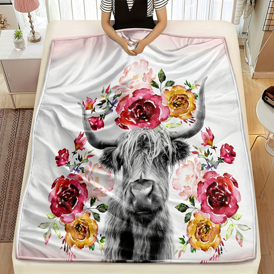 Bring a touch of Highland beauty to your home decor with this Cow Lover Blanket. Featuring a Highland Cow and Flower design, this blanket is perfect for adding a cozy, stylish touch to any room. Its light and airy construction offers warmth and comfort throughout the colder months.