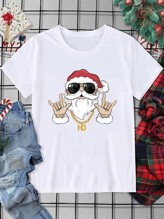 This festive t-shirt brings all-out holiday cheer with its vivid cartoon Santa Claus graphic. The soft cotton blend is comfortable to wear and perfect for any winter occasion. Show your holiday spirit with this cheerful men's t-shirt.