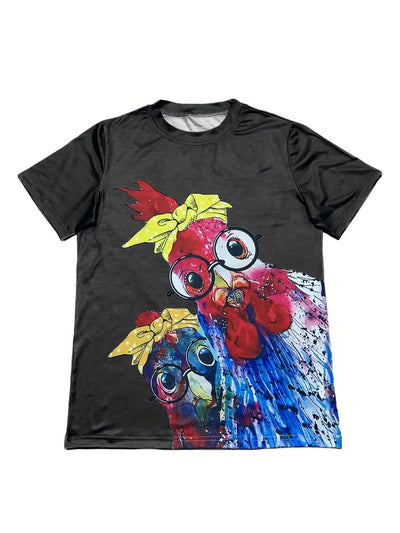 Cartoon Chicken Delight: Women's Casual Short Sleeve T-shirt with Quirky Print for Spring/Summer