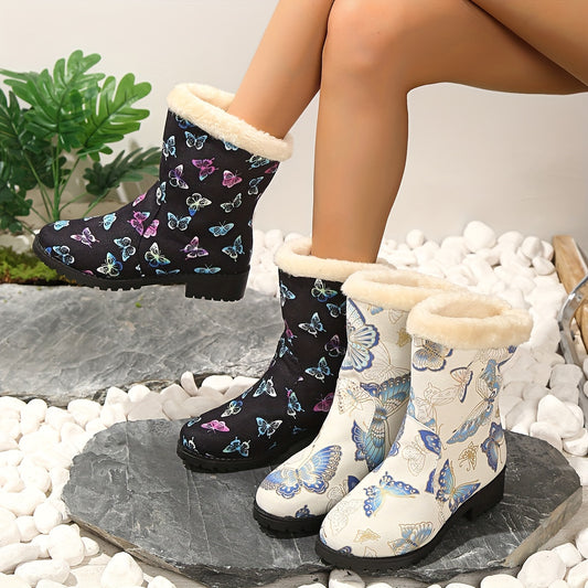 Stay cozy and chic all winter with these stylish butterfly pattern snow boots. They feature a warm platform, plush lining, and a fashionable design for maximum warmth and comfort. Get ready to brave any cold weather in comfort and style.