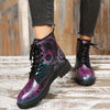 Sun & Moon Print Ankle Combat Boots: Embrace Gothic Style with Non-Slip Soles for Outdoor Adventures