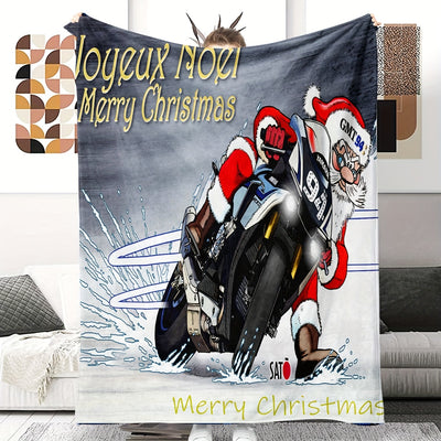 Experience the soft, breathable comfort of this Cozy Up with Santa blanket. Featuring a funny Santa Claus motorcyclist print, this blanket is made from premium microfiber for superior warmth and coziness. Enjoy the lightweight warmth and quality of this cosy blanket.