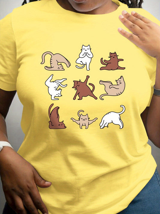Stay comfortable and stylish with this Women's Plus Cats Print T-Shirt. Made with a classic crew neck and short sleeve design, this T-Shirt provides just the right fit and length. Its lightweight fabric is perfect for casual summer gatherings.
