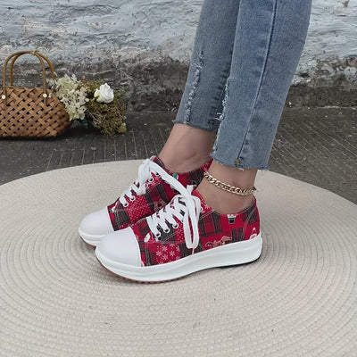 Festive Feet: Women's Christmas-style Canvas Sneakers for Comfy and Stylish Holiday Season