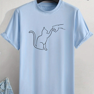 Comfortable and Stylish Men's Cat Round-Neck T-Shirts - Perfect for Casual Summer Attire