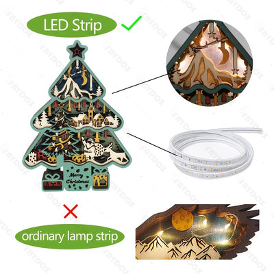 Wood Carving Christmas Tree Table Lamp: Indoor Wooden Arts and Gifts