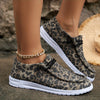 Women's Flat Canvas Shoes with Leopard Style, Lightweight Low Top Lace Up Shoes, Women's Casual Walking Shoes