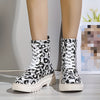 Luxe and Versatile: Women's Leopard Print Lace-Up Platform Ankle Boots – Set New Trends with Style and Comfort