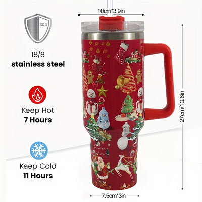 40oz Stainless Steel Christmas Tumbler with Lid - Thermal Water Bottle for Home, Office, and Travel - Perfect Summer Drinkware and Birthday/Christmas Gift!