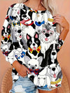 Playful Paws: Women's Plus-Size Dog Print Sweatshirt for Effortlessly Trendy Casual Style