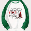 Cozy Comfort: Plus Size Christmas Casual Sweatshirt with Slogan & Plaid Christmas Tree Print