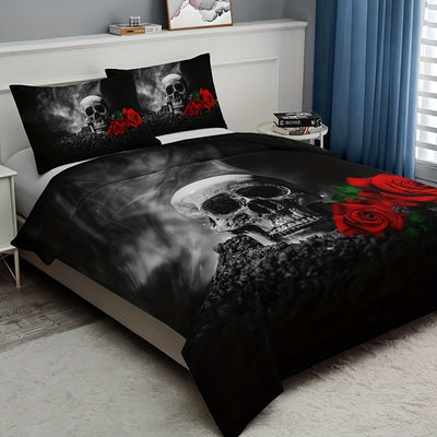 Enhance the style of your bedroom with our Skull Rose Print Duvet Cover Set. Made from high-quality materials, this set offers both softness and comfort for a good night's sleep. The unique skull rose print adds a touch of character to your room, making it a must-have for any bedroom décor.