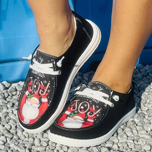 These Women's Cartoon Santa Claus Print Slip-On Shoes bring festive cheer to any holiday season. With a comfortable design, they're ideal for celebrating Christmas in style. The slip-on design makes them easy to wear.