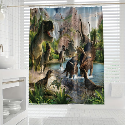 Transform Your Bathroom into a Jurassic World with our Waterproof and Heat Insulating Shower Curtain